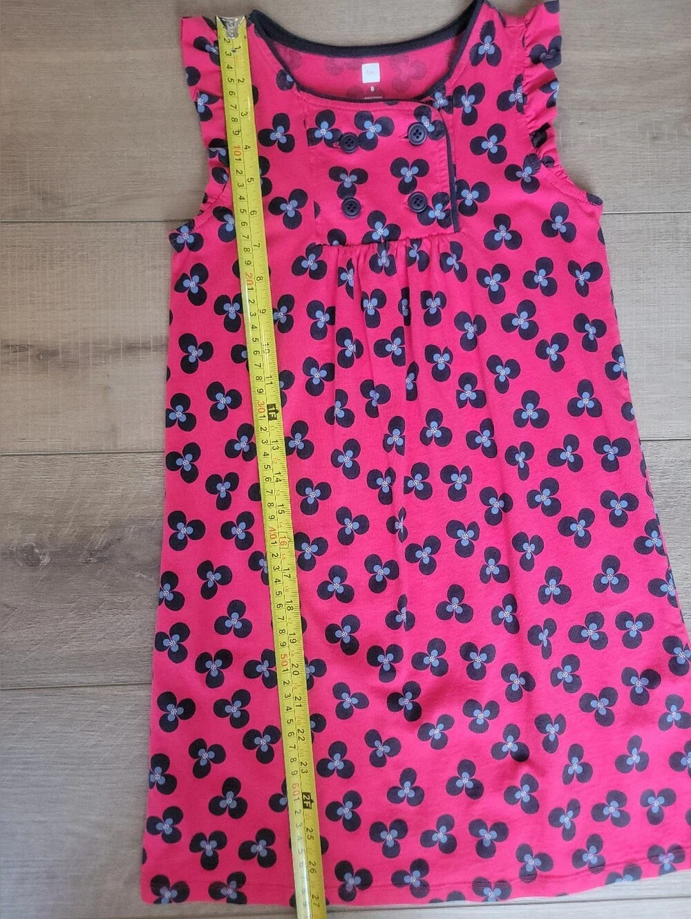 Tea Collection Girls Pink Blue Floral Cotton Double Breasted Ruffle Dress Size 8